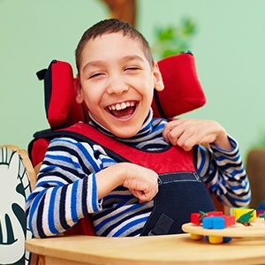 Smiling child in wheelchair