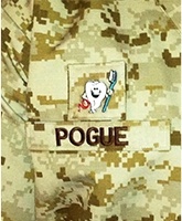 Closeup of Pogue name on army jacket