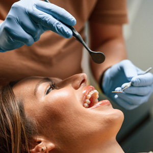 Woman smiling during dental visit