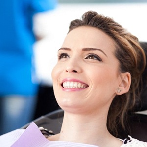 woman smiling in dental chair 