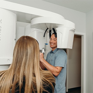 Woman receiving 3D CT scan